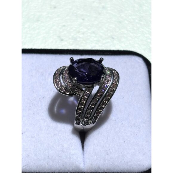 Silver-Tone Faux Amethyst & Crystal Accent Swirl Cocktail Ring Size 10 Elegant S - Picture 3 of 4